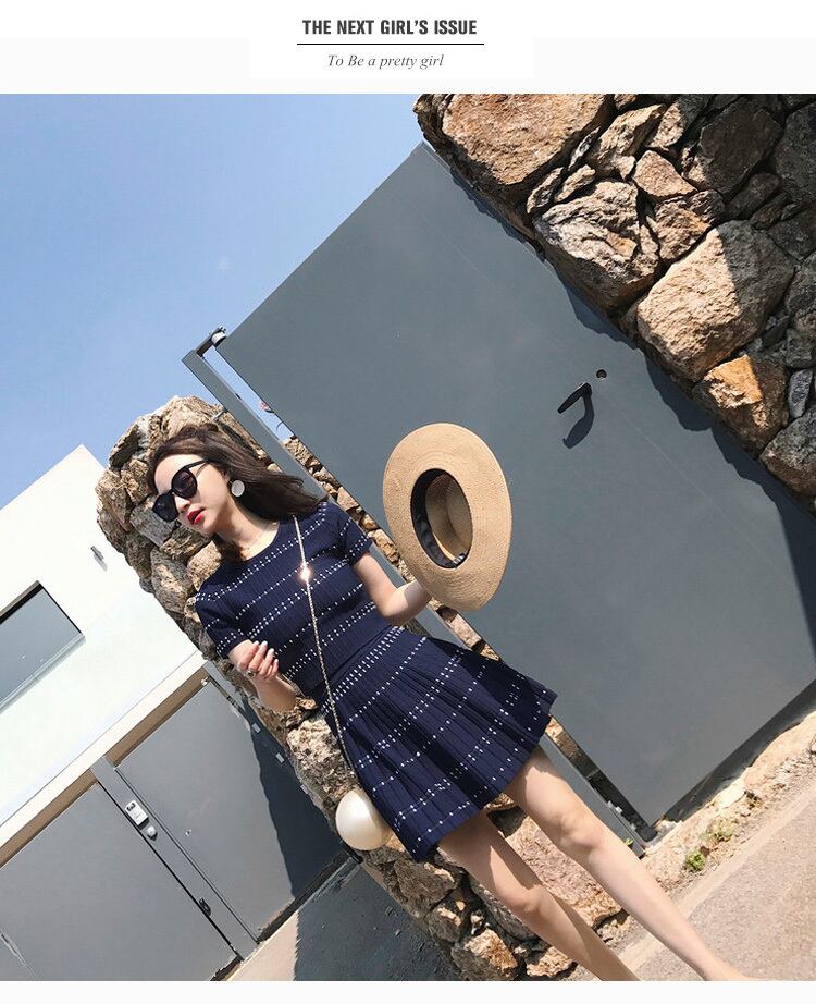 【set】好感度UP!気質満点韓国系夏スウィートトップス+ニットスカート２点セット G0775