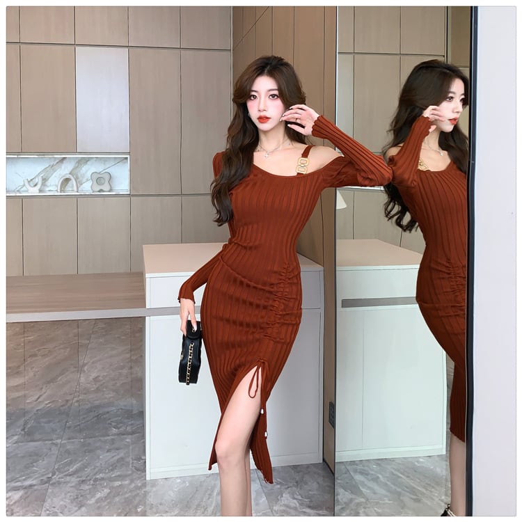 【dress】オフショルダーニットワンピース　M25521