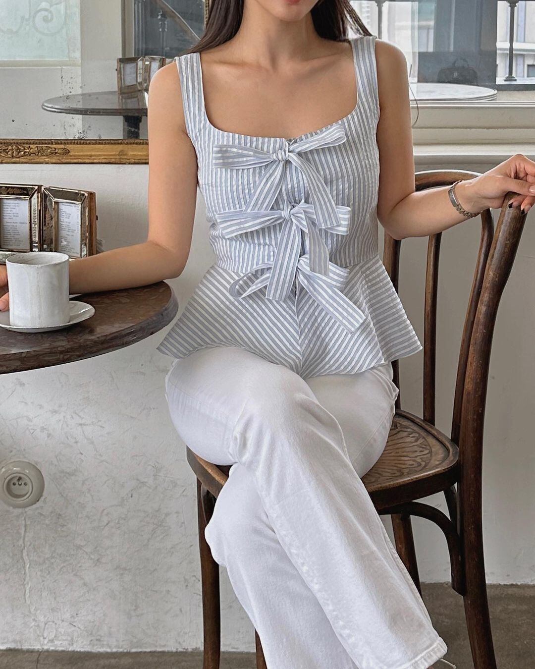 【tops】リボンストライプ柄キャミソールG20097