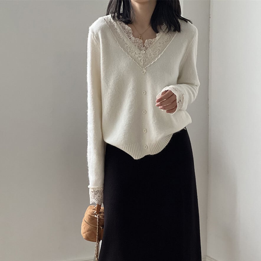 【tops】レースドッキングニットトップス　M28051