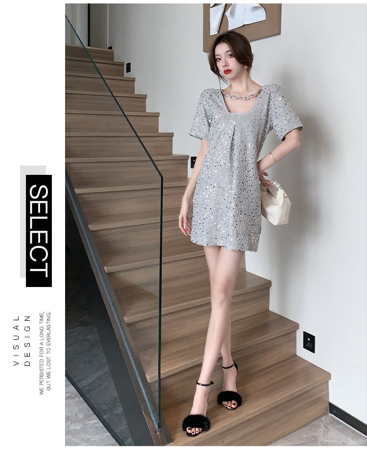 【dress】Vネックスパンコールワンピース G21106