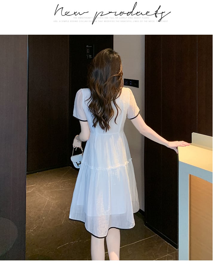 【dress】Vネックリボンシフォンワンピース G20932