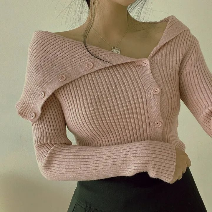 【tops】ボタンデザインニットトップス　M26662
