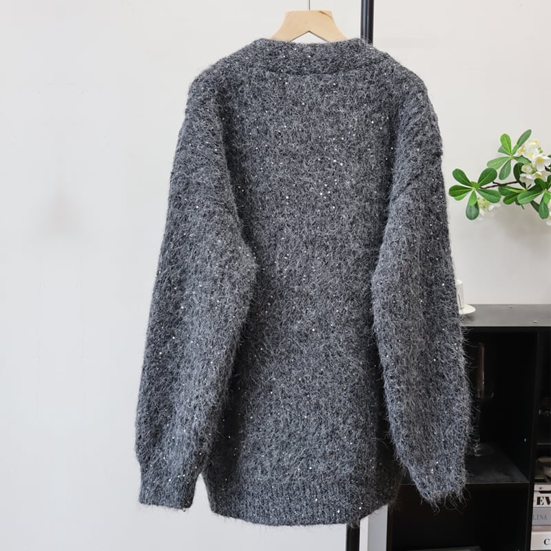 【tops】Vネックスパンコール付きニットトップス Q7436