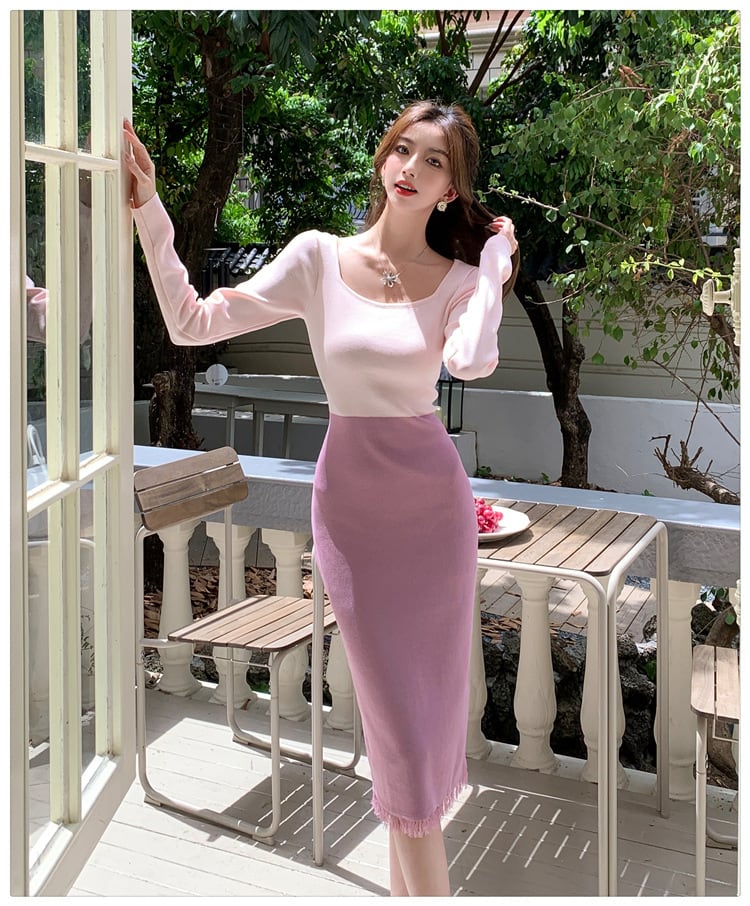 【dress】配色ニットワンピース　M25476
