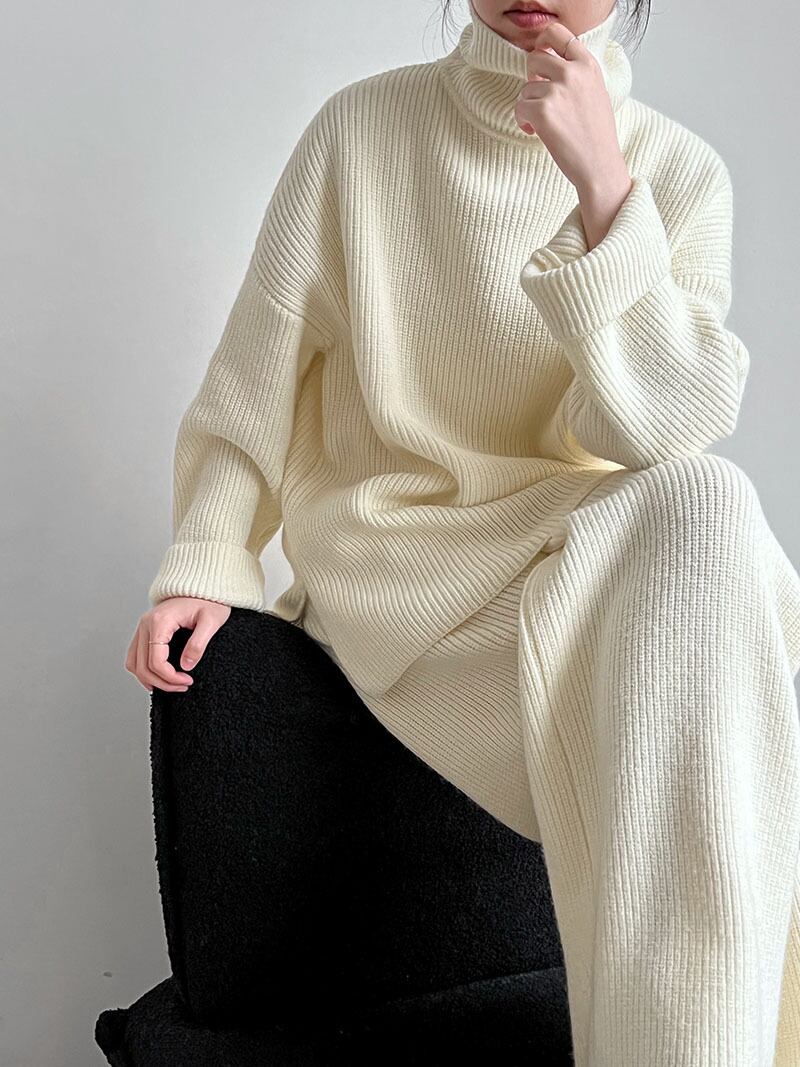 【set】ハイネックニットトップス×ワイドパンツセット　N2913