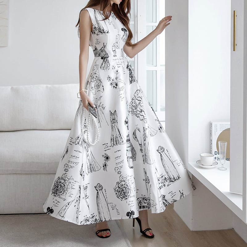 【dress】ノースリーブ美シルエットロングワンピース Q8355