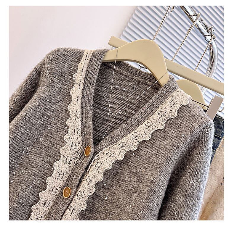 【outer】レース切り替えニットカーデ　M28259