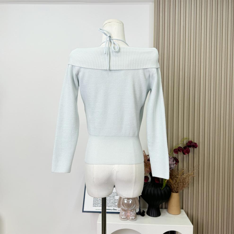 【tops】Vネックオフショルダーニットトップス　M28943