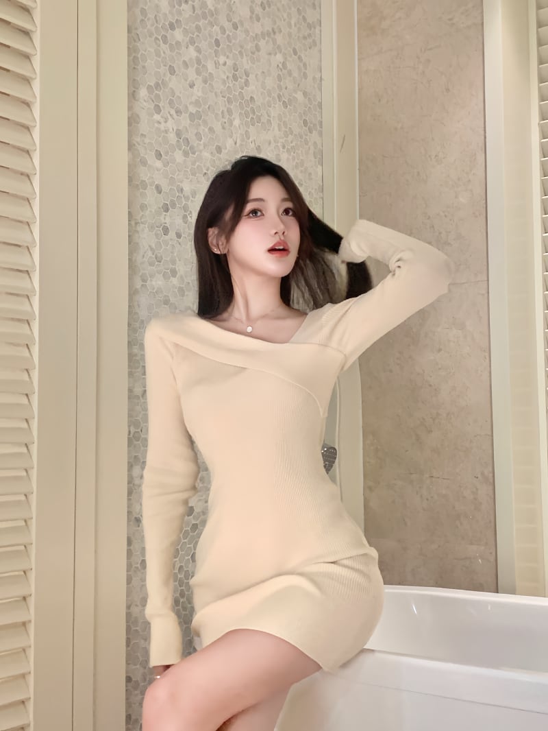 【dress】ボートネックニットワンピース G19208