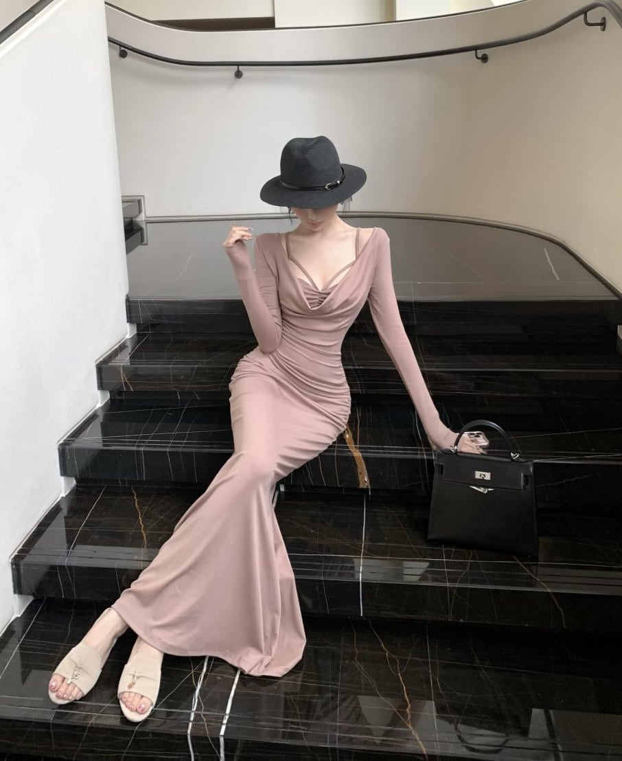 【dress】ストラップショルダーマーメイドワンピース Q7420