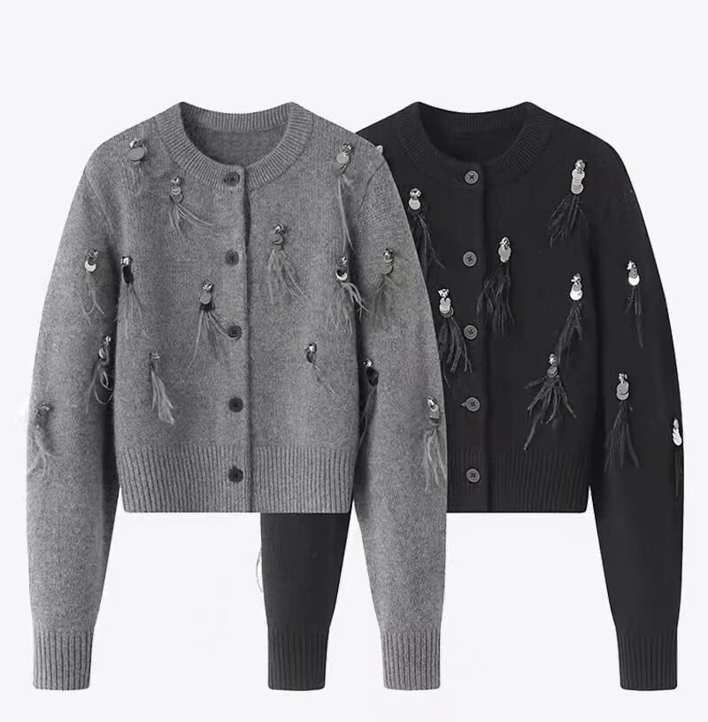 【outer】スパンコールニットカーデ　M26197