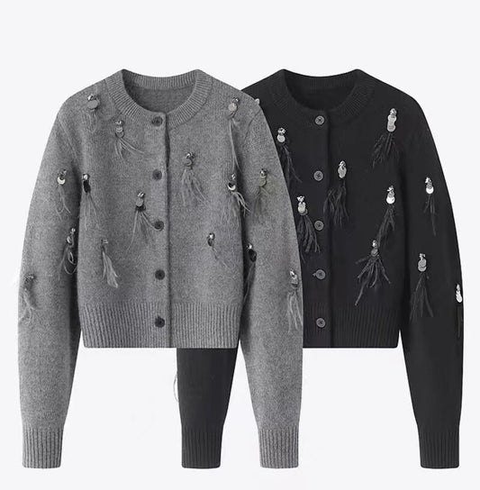 【outer】スパンコールニットカーデ　M26197