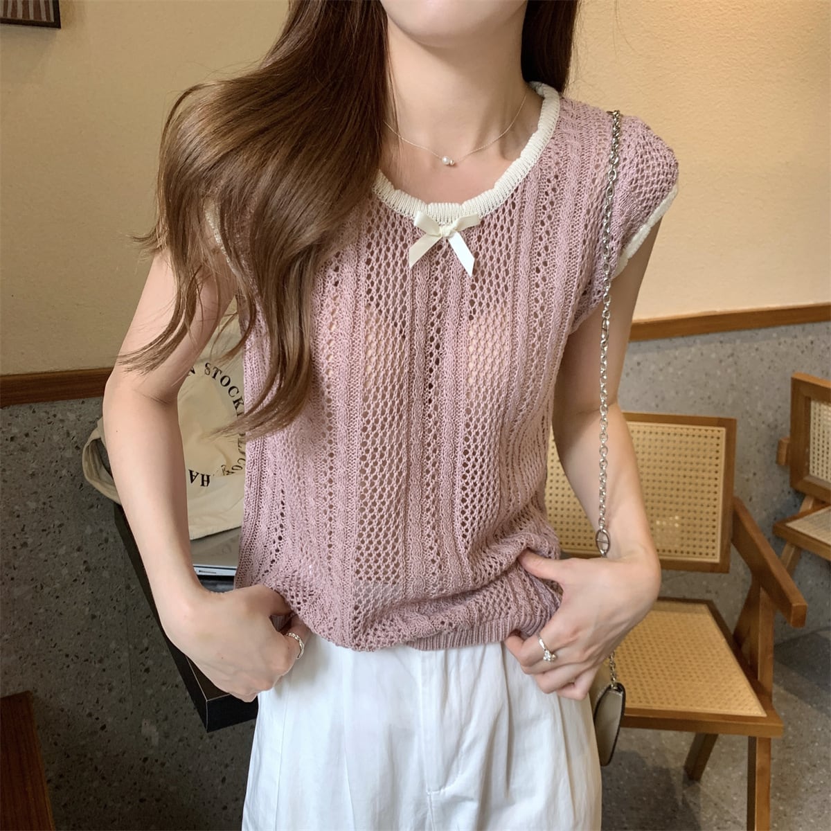 【tops】カットワークニットTシャツ　M24902