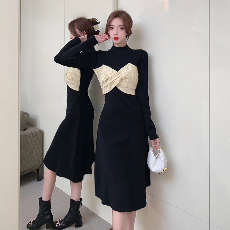 【dress】リボン切り替えニットワンピース　M28579