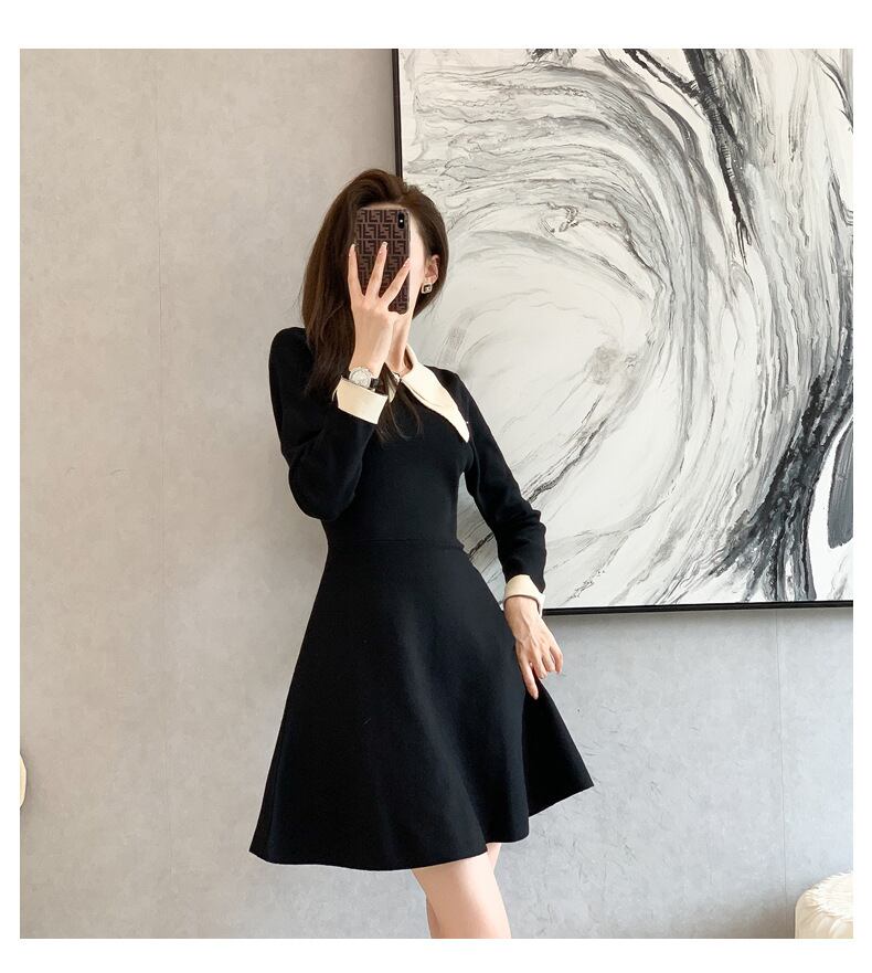 【dress】韓流スタイル!気質満点スウィートAラインハイウエストニットワンピース G2444