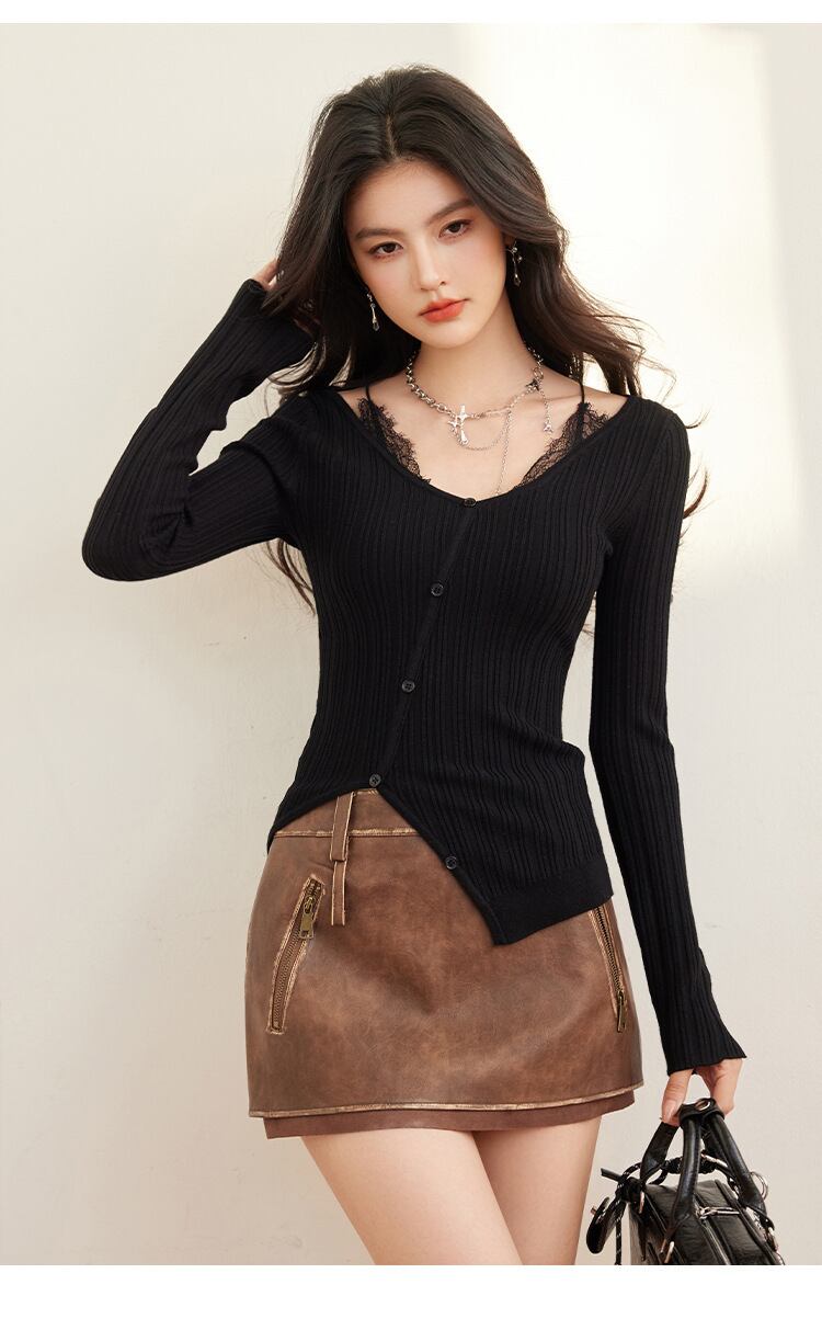 【tops】レース切り替えニットトップス　M28696