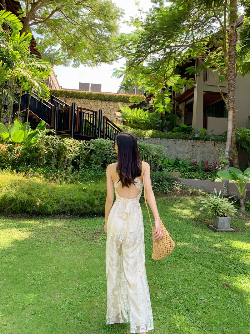 【set】Vネックレースバックで綺麗オールインワンG21327