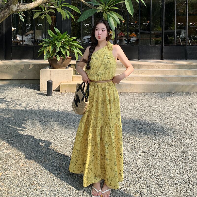 【set】花柄トップス+スカート２点セットG21326