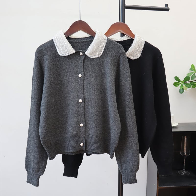 【outer】パールカラーニットカーディガン Q7325