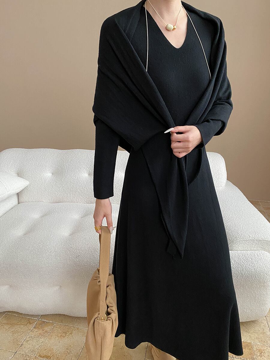 【dress】ショール付きニットワンピース Q7003
