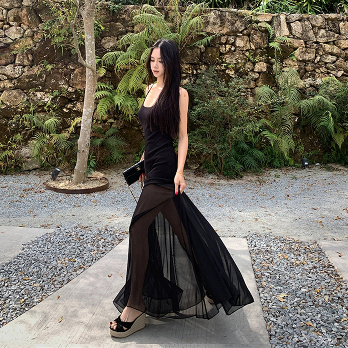 【dress】チュールドッキングキャミワンピース　N2970