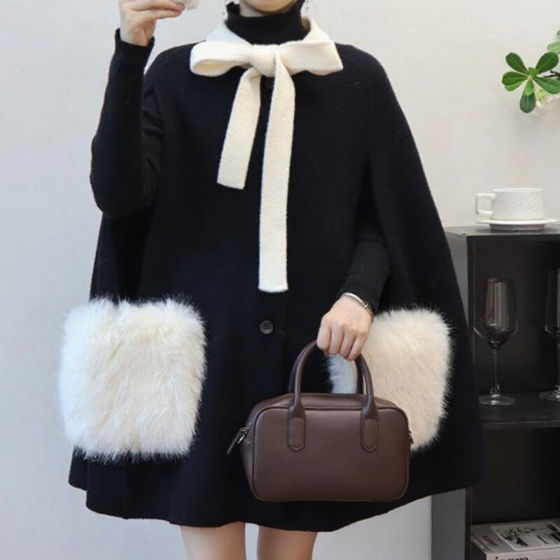 【outer】ポケットファーケープコート Q6699