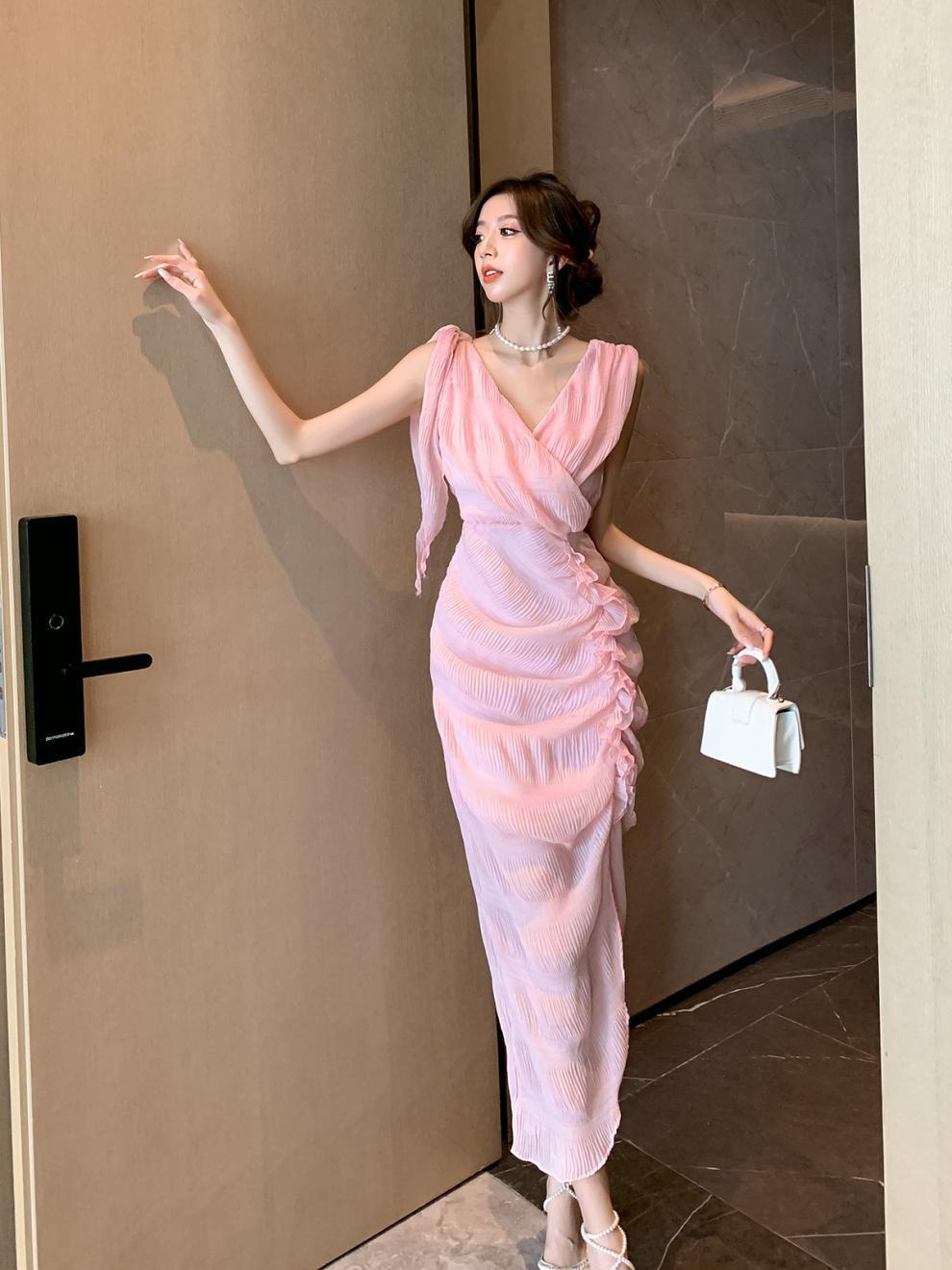 【dress】Vネックギャザーワンピース G20117