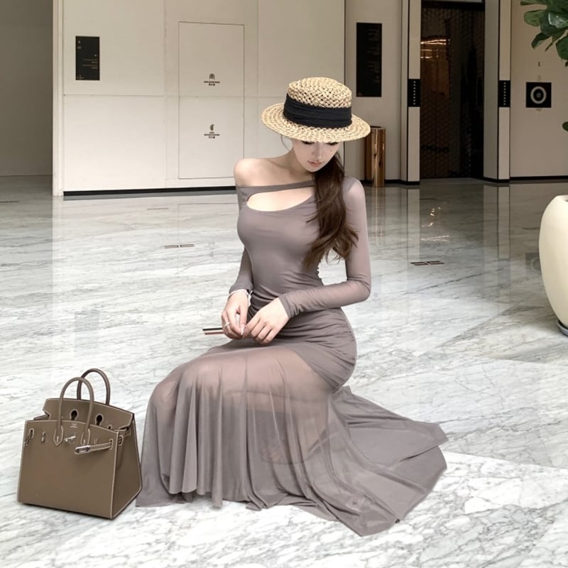 【dress】ワンショルダーマーメイドワンピース Q6850