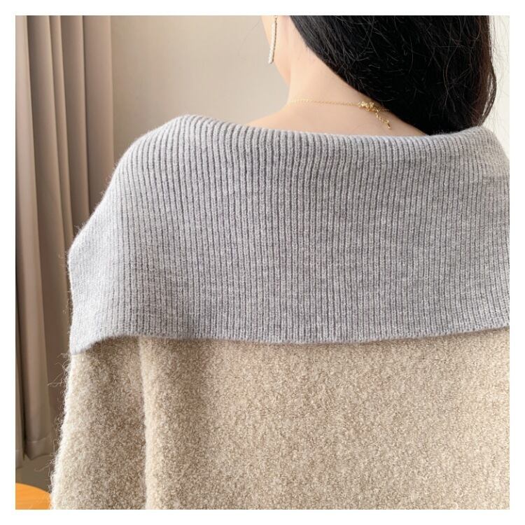 【tops】配色ニットセーター　M18490