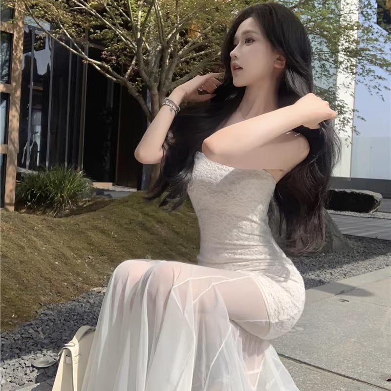 【dress】チュールドッキングレースキャミワンピース Q8330