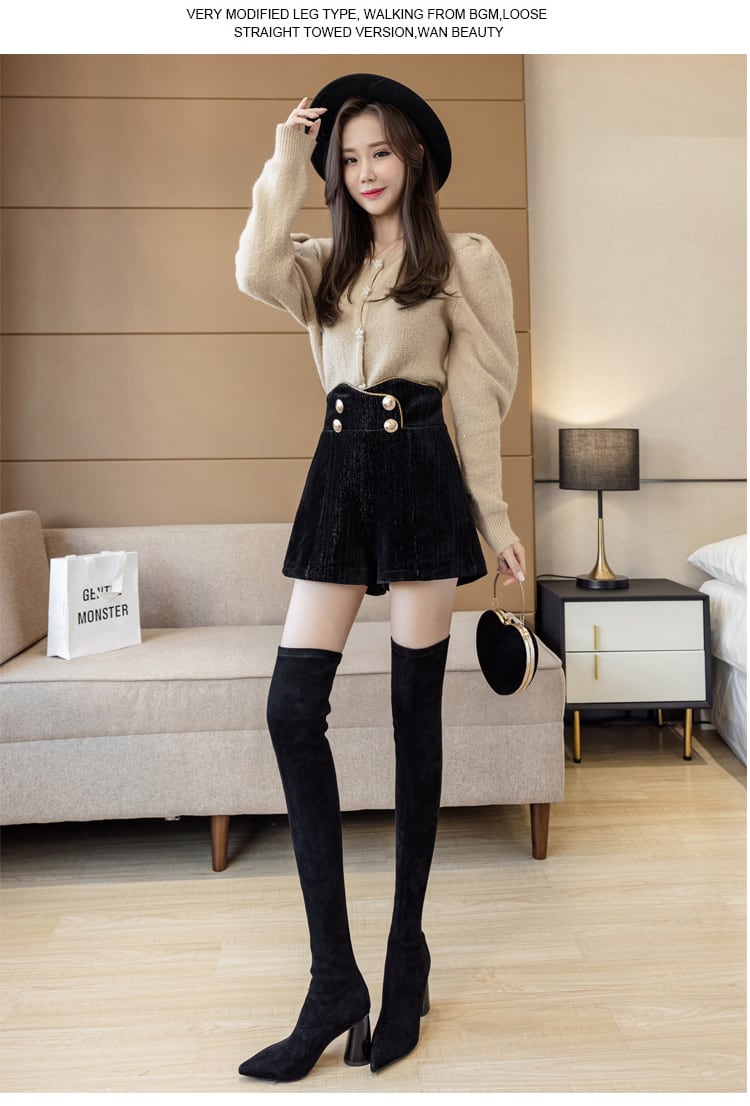 【bottoms】今季マストバイ!コールテン秋冬新作ハイウエスト合わせやすい着痩せショートパンツ G3663