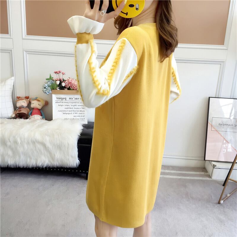 【dress】美人度アップ!気質満点スウィートスカラップスリーブ厚手ニットワンピース G3284