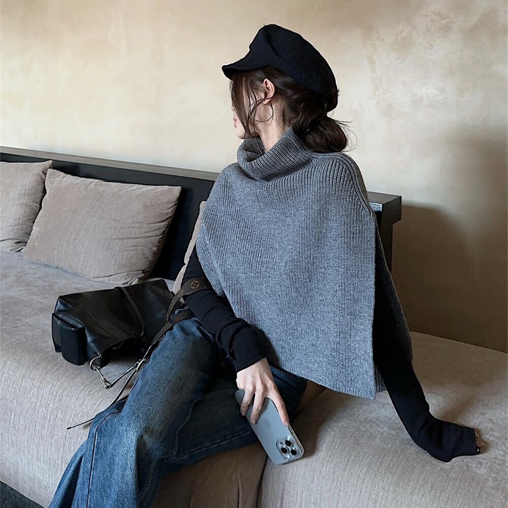 【set】長袖トップス×ニット不規則 イレギュラーケープセット　M28433