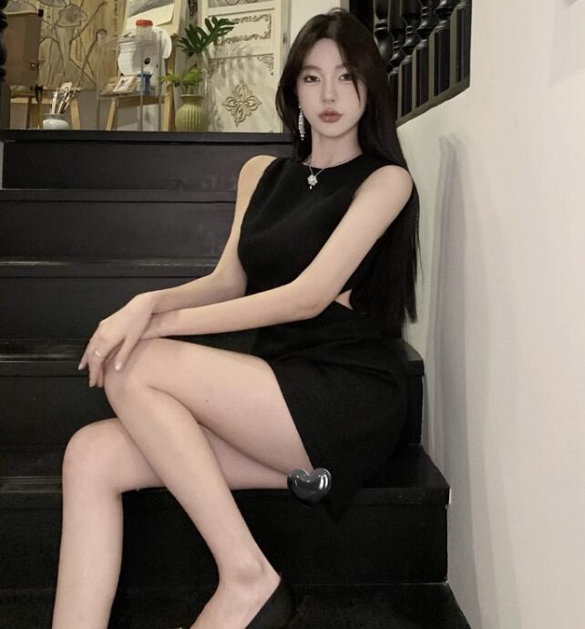 【dress】お値段以上！夏新作2色ラウンドネックノースリーブ二次会披露宴ワンピースF5558