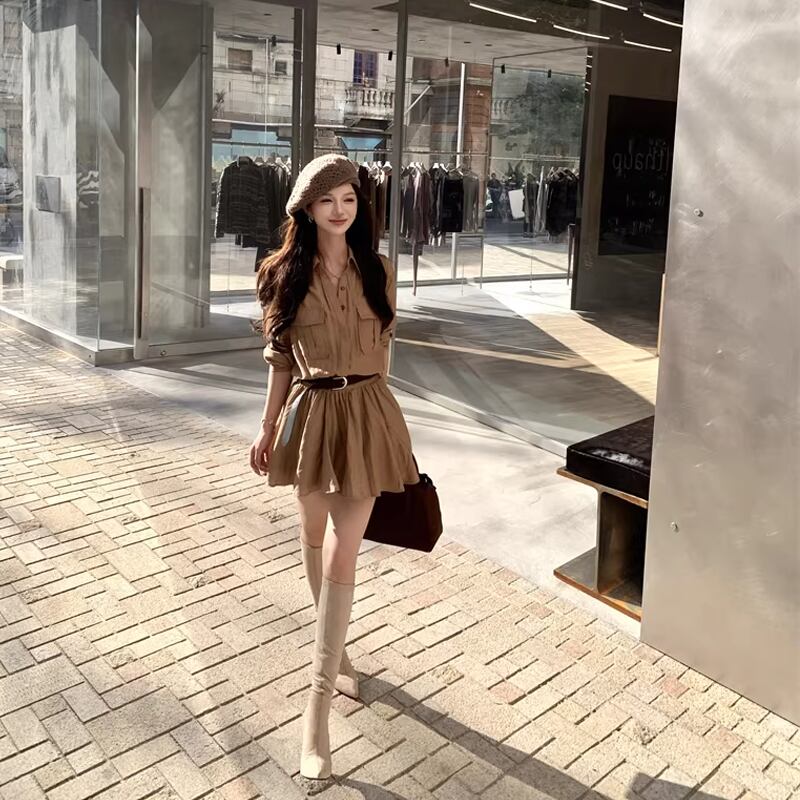 【dress】ベルト付きシャツワンピース Q8300
