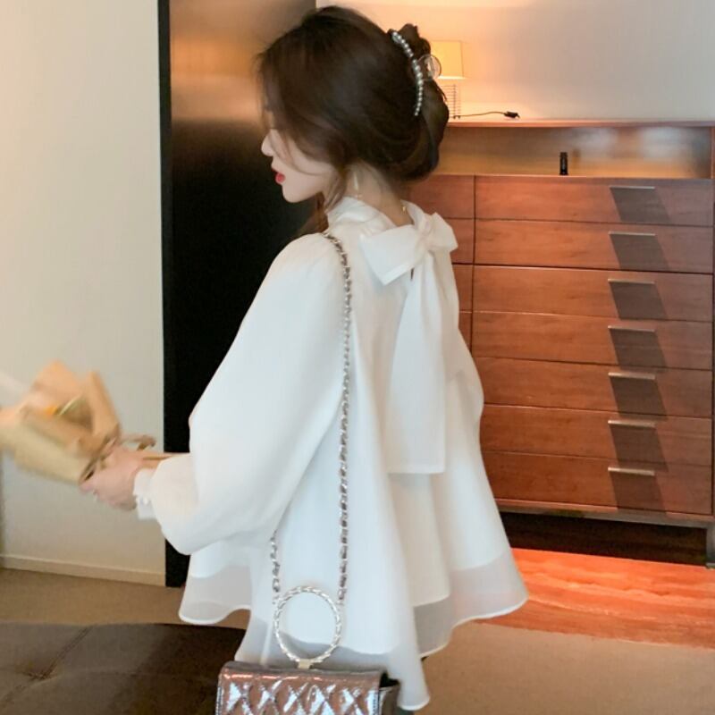 【tops】美人度アップ!ファッション韓国系スウィートシフォン長袖洋気シャツ G1480