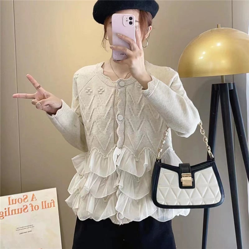 【outer】レースドッキングニットカーデ　M19192
