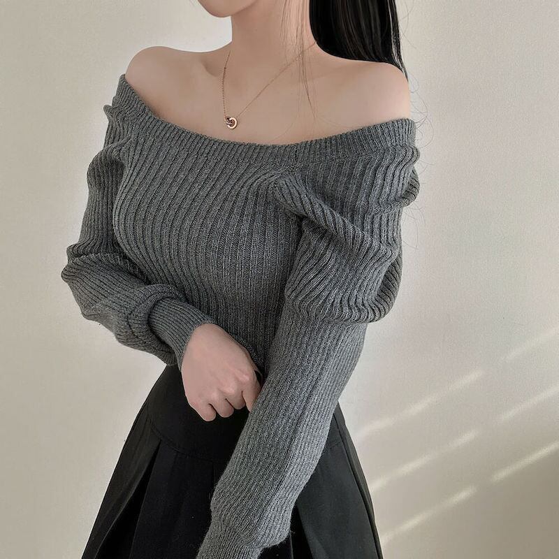 【tops】ランタンスリーブニットトップス　M18652