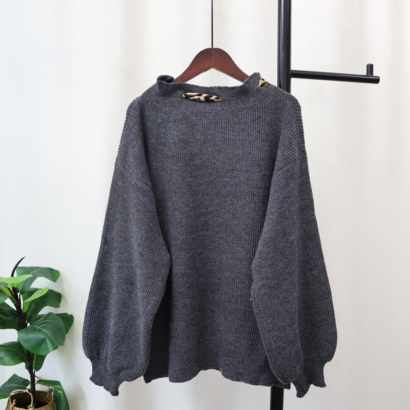 【tops】ヒョウ柄ボウタイニットトップス　M26760