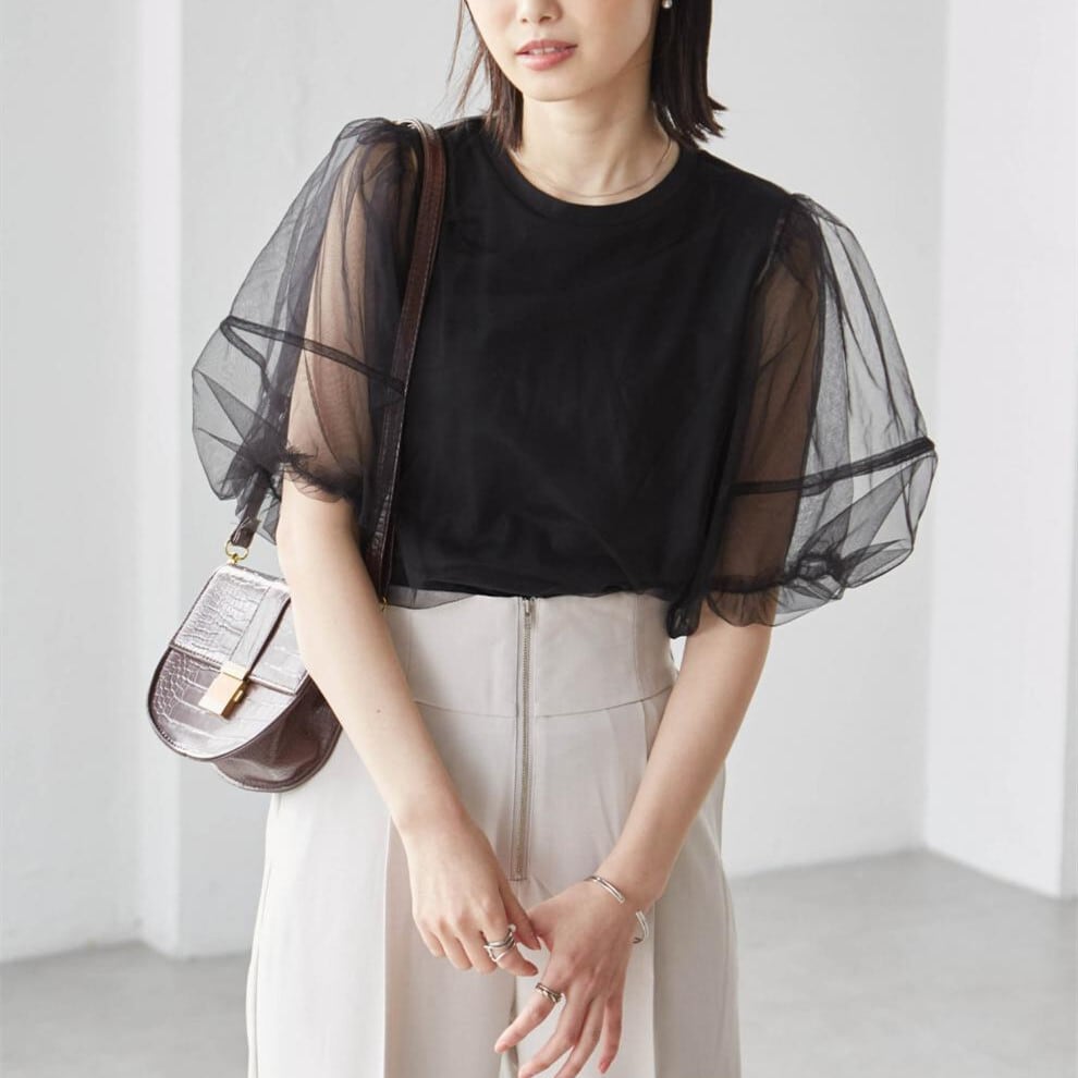 【tops】チュールコンビTシャツ　M30196