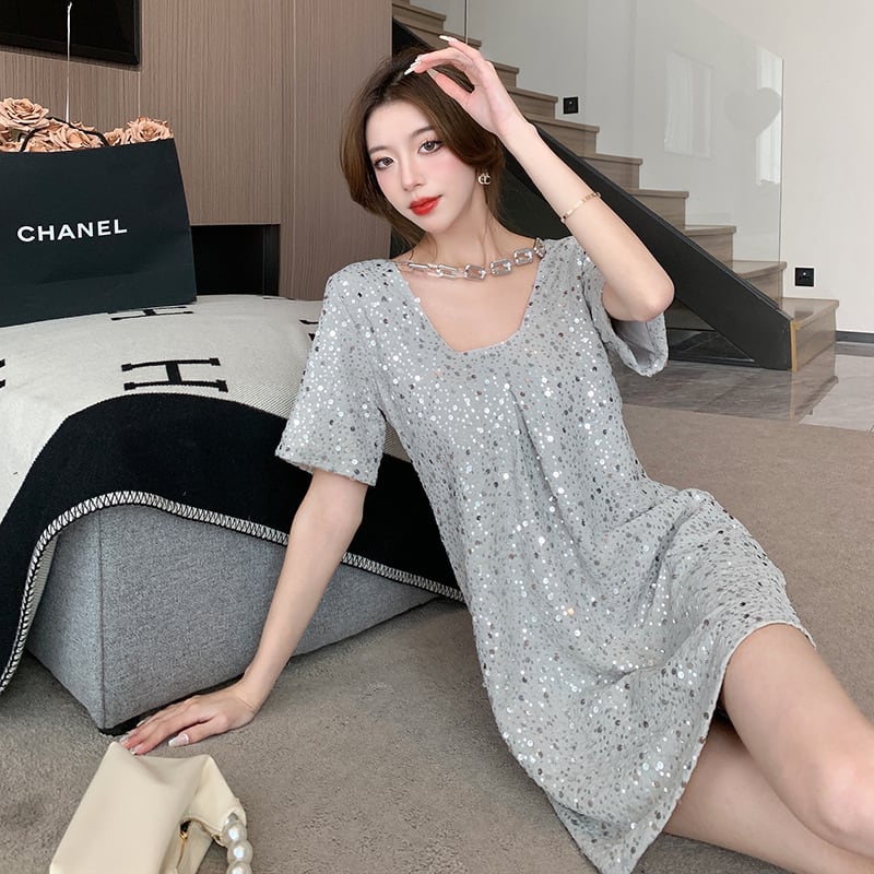 【dress】Vネックスパンコールワンピース G21106