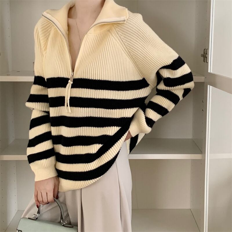【tops】ボーダー柄ニットセーター　M26978