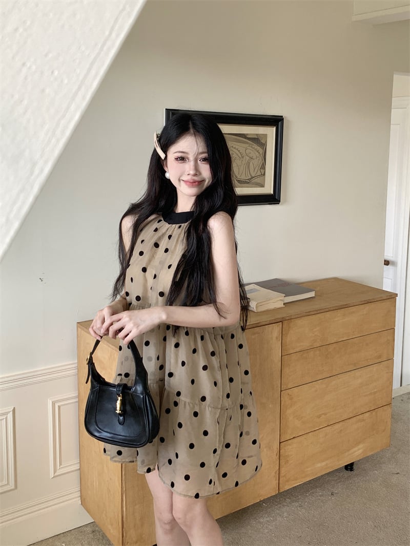 【dress】ノースリーブドット柄ワンピース　M24615