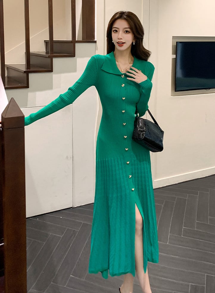 【dress】ニットプリーツワンピース Q7409