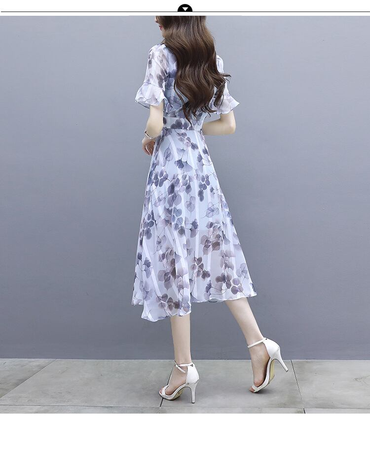 【dress】一目惚れ！Vネックフレアスリーブギャザー花柄ワンピースF0298