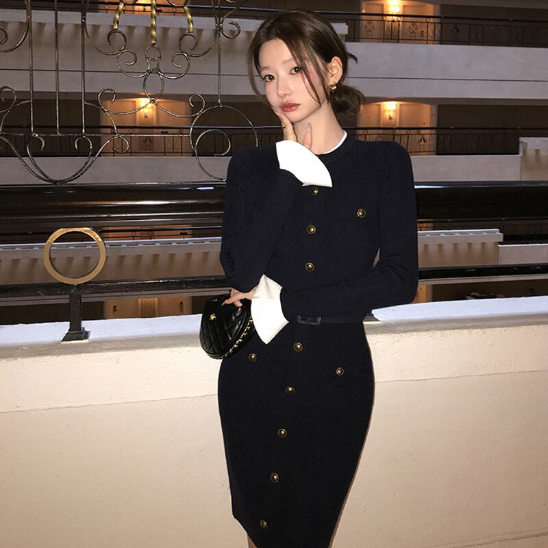 【dress】タイトニットワンピース Q7823