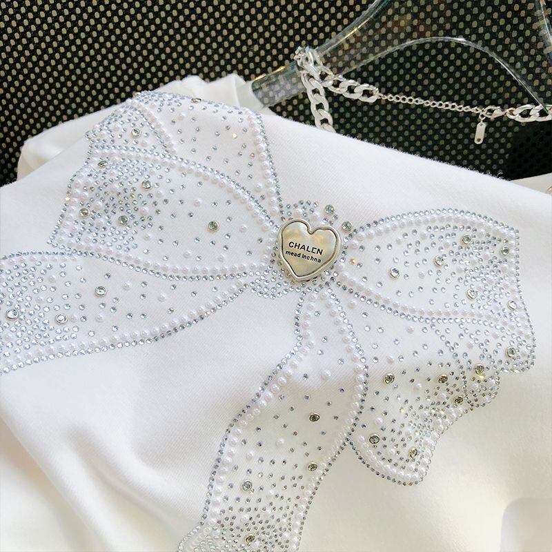 【tops】ラインストーンボウタイ半袖ＴシャツF7312