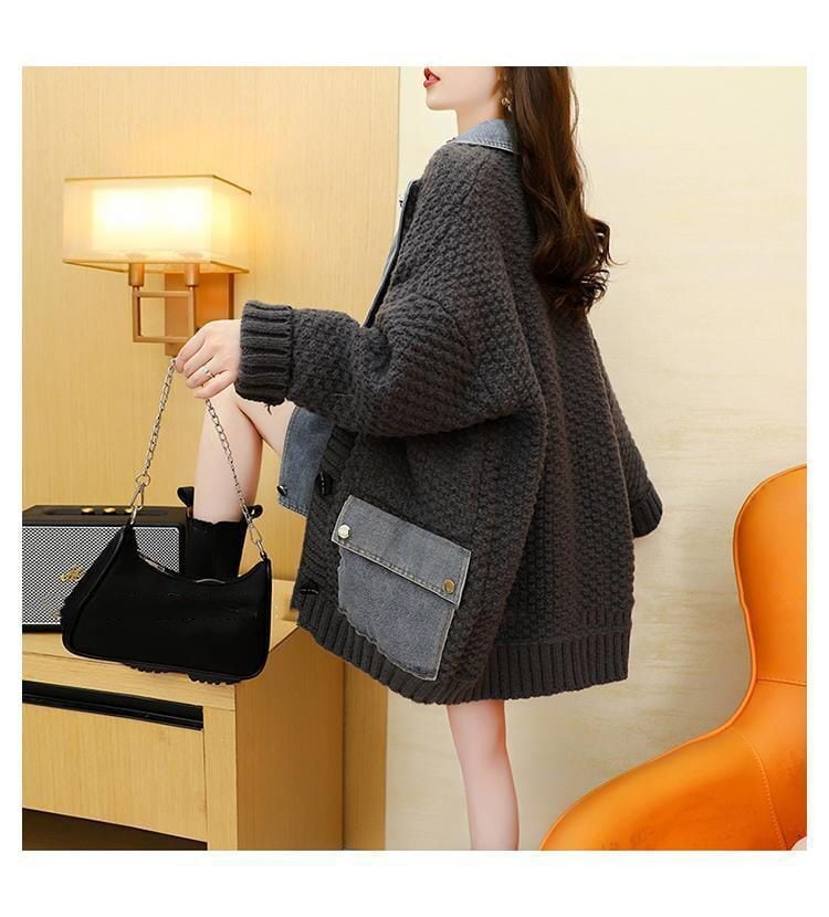 【outer】デニム切り替えニットカーデ　M29156