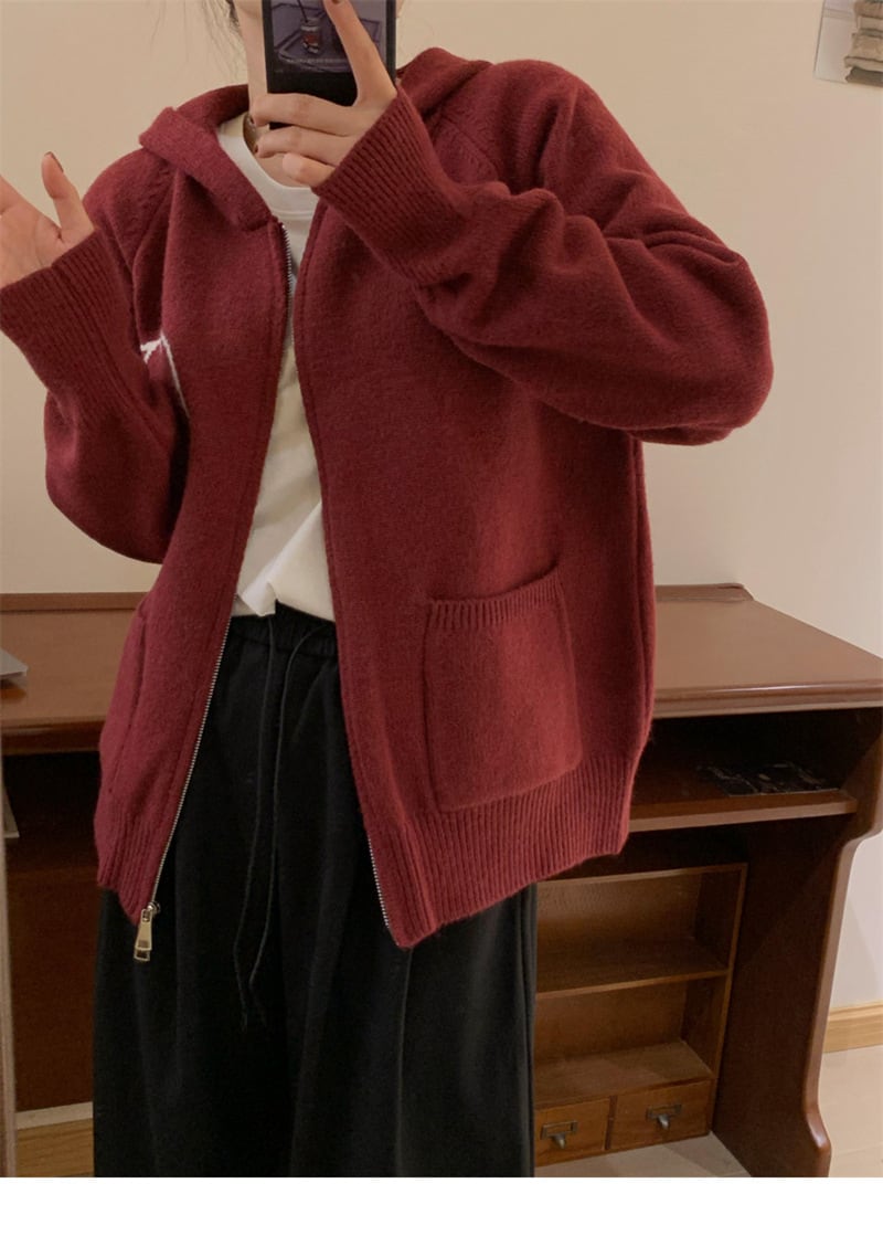 【outer】フード付きニットアウター　M18960